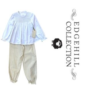 Cotton Kids Top and Pants Set White Beige